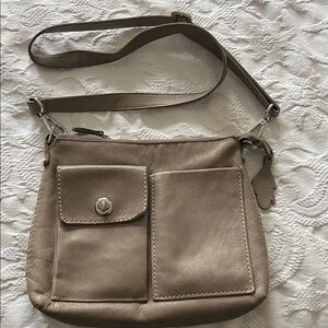 Roots Grey Tribe Leather Crossbody Bag